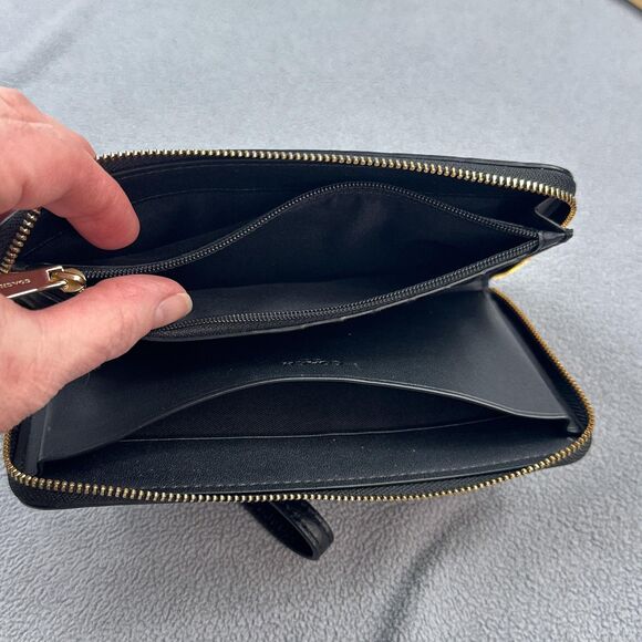 Coach Dempsey Large Phone Wallet Wristlet Black Pebbled Leather Zip Around - Picture 7 of 9